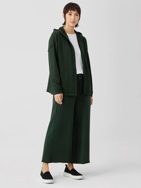 Eileen Fisher 100% Organic Cotton French Terry Hooded Jacket Size XL Chic Cozy